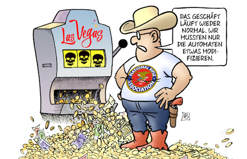 Cartoon: Las Vegas-Normalität (medium) by Harm Bengen tagged geschäft,spielautomaten,modifizieren,nra,waffenlobby,schiessen,las,vegas,massaker,amoklauf,sterben,schusswaffen,waffenrecht,usa,harm,bengen,cartoon,karikatur,geschäft,spielautomaten,modifizieren,nra,waffenlobby,schiessen,las,vegas,massaker,amoklauf,sterben,schusswaffen,waffenrecht,usa,harm,bengen,cartoon,karikatur