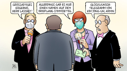 Cartoon: Laschet-Stimmzettel (medium) by Harm Bengen tagged ergebnis,laschet,namen,briefwahl,stimmzettel,glueckwunsch,telegramm,kim,jong,un,cdu,wahl,parteichef,nordkorea,demokratie,harm,bengen,cartoon,karikatur,ergebnis,laschet,namen,briefwahl,stimmzettel,glueckwunsch,telegramm,kim,jong,un,cdu,wahl,parteichef,nordkorea,demokratie,harm,bengen,cartoon,karikatur