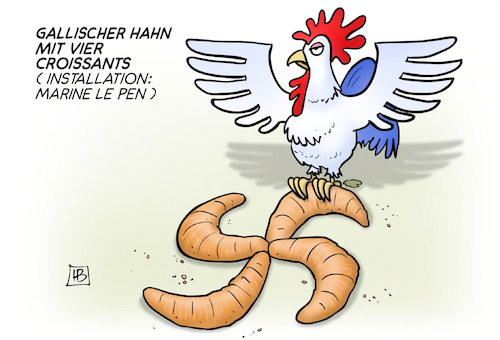 Cartoon: Le Pen-Installation (medium) by Harm Bengen tagged le,pen,installation,croissants,präsidentschaftswahlen,frankreich,gallischer,hahn,harm,bengen,cartoon,karikatur,le,pen,installation,croissants,präsidentschaftswahlen,frankreich,gallischer,hahn,harm,bengen,cartoon,karikatur