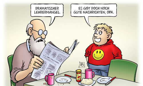 Cartoon: Lehrermangel (medium) by Harm Bengen tagged dramatischer,lehrermangel,gute,nachrichten,opa,schule,schüler,kind,enkel,susemil,harm,bengen,cartoon,karikatur,dramatischer,lehrermangel,gute,nachrichten,opa,schule,schüler,kind,enkel,susemil,harm,bengen,cartoon,karikatur