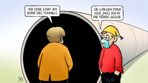 Cartoon: Licht und Röhre (medium) by Harm Bengen tagged licht,am,ende,des,tunnels,röhre,gucken,merkel,michel,maske,corona,harm,bengen,cartoon,karikatur,licht,am,ende,des,tunnels,röhre,gucken,merkel,michel,maske,corona,harm,bengen,cartoon,karikatur