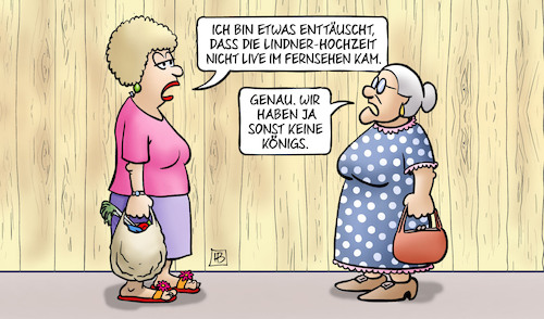 Cartoon: Lindner-Hochzeit (medium) by Harm Bengen tagged enttäuschung,lindner,hochzeit,live,fernsehen,tv,königs,könige,susemil,jutta,zaun,harm,bengen,cartoon,karikatur,enttäuschung,lindner,hochzeit,live,fernsehen,tv,königs,könige,susemil,jutta,zaun,harm,bengen,cartoon,karikatur