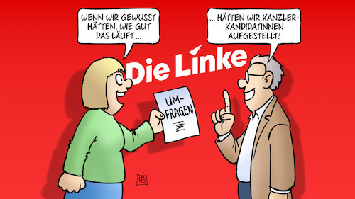 Cartoon: Linke im Aufwind (medium) by Harm Bengen tagged linke,aufwind,umfragen,bundestagswahl,kanzlerkandidatinnen,harm,bengen,cartoon,karikatur,linke,aufwind,umfragen,bundestagswahl,kanzlerkandidatinnen,harm,bengen,cartoon,karikatur