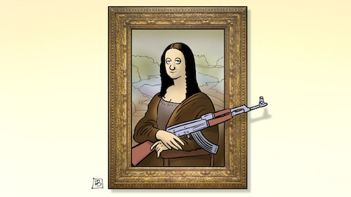 Cartoon: Louvre-Terror (medium) by Harm Bengen tagged louvre,museum,frankreich,mona,lisa,ak47,terrorismus,islamismus,gewehr,waffe,harm,bengen,cartoon,karikatur,louvre,museum,frankreich,mona,lisa,ak47,terrorismus,islamismus,gewehr,waffe,harm,bengen,cartoon,karikatur