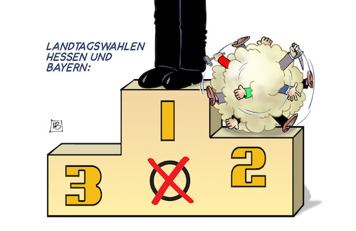 Cartoon: LT-Wahlen Hessen und Bayern (medium) by Harm Bengen tagged landtagswahlen,hessen,bayer,kampf,streit,platz,zwei,podest,siegerpodest,harm,bengen,cartoon,karikatur,landtagswahlen,hessen,bayer,kampf,streit,platz,zwei,podest,siegerpodest,harm,bengen,cartoon,karikatur