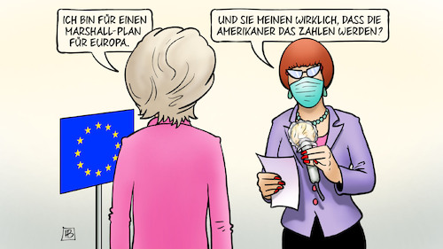 Cartoon: Marshall-Plan (medium) by Harm Bengen tagged marshall,plan,europa,vdl,leyen,amerikaner,interview,corona,coronavirus,ansteckung,pandemie,epidemie,krankheit,schaden,harm,bengen,cartoon,karikatur,marshall,plan,europa,vdl,leyen,amerikaner,interview,corona,coronavirus,ansteckung,pandemie,epidemie,krankheit,schaden,harm,bengen,cartoon,karikatur