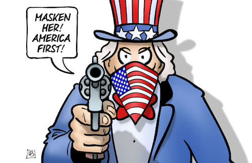 Cartoon: Masken first (medium) by Harm Bengen tagged masken,atemschutz,america,first,revolver,pistole,uncle,sam,trump,corona,coronavirus,ansteckung,pandemie,epidemie,krankheit,schaden,harm,bengen,cartoon,karikatur,masken,atemschutz,america,first,revolver,pistole,uncle,sam,trump,corona,coronavirus,ansteckung,pandemie,epidemie,krankheit,schaden,harm,bengen,cartoon,karikatur