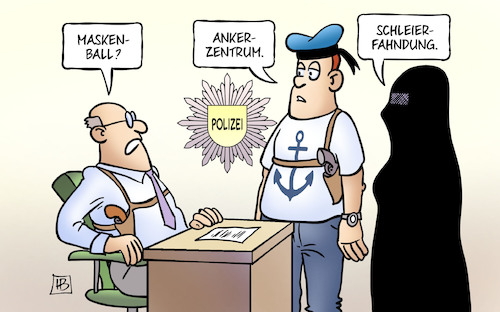 Cartoon: Masterplan und Polizei (medium) by Harm Bengen tagged maskenball,ankerzentrum,schleierfahndung,polizei,masterplan,migration,csu,seehofer,groko,bundesregierung,harm,bengen,cartoon,karikatur,maskenball,ankerzentrum,schleierfahndung,polizei,masterplan,migration,csu,seehofer,groko,bundesregierung,harm,bengen,cartoon,karikatur