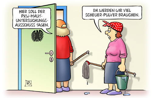 Cartoon: Maut-U-Ausschuss (medium) by Harm Bengen tagged pkw,maut,untersuchungsausschuss,scheuer,pulver,putzfrauen,bundestag,harm,bengen,cartoon,karikatur,pkw,maut,untersuchungsausschuss,scheuer,pulver,putzfrauen,bundestag,harm,bengen,cartoon,karikatur