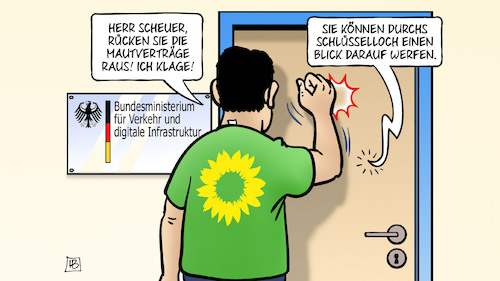 Cartoon: Mautverträge offenlegen (medium) by Harm Bengen tagged verkehrministerium,scheuer,mautverträge,klage,offenlegung,grüne,kühn,schlüsselloch,tür,harm,bengen,cartoon,karikatur,verkehrministerium,scheuer,mautverträge,klage,offenlegung,grüne,kühn,schlüsselloch,tür,harm,bengen,cartoon,karikatur