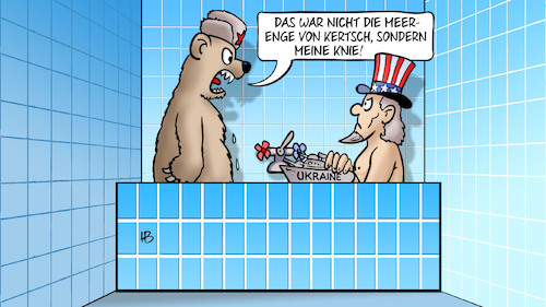 Cartoon: Meerenge (medium) by Harm Bengen tagged meerenge,kertsch,knie,badewanne,loriot,baer,uncle,sam,usa,seekonflikt,russland,ukraine,schiffe,krim,harm,bengen,cartoon,karikatur,meerenge,kertsch,knie,badewanne,loriot,baer,uncle,sam,usa,seekonflikt,russland,ukraine,schiffe,krim,harm,bengen,cartoon,karikatur