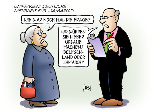 Cartoon: Mehrheit für Jamaika (medium) by Harm Bengen tagged umfragen,mehrheit,jamaika,koalition,cdu,csu,grüne,fdp,urlaub,deutschland,interview,susemil,harm,bengen,cartoon,karikatur,umfragen,mehrheit,jamaika,koalition,cdu,csu,grüne,fdp,urlaub,deutschland,interview,susemil,harm,bengen,cartoon,karikatur