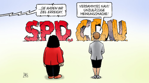 Cartoon: Meinungsmache (medium) by Harm Bengen tagged ziel,erreicht,navi,unzulässige,meinungsmache,akk,kramp,karrenbauer,nahles,spd,cdu,zerstörung,kaputt,trümmer,harm,bengen,cartoon,karikatur,ziel,erreicht,navi,unzulässige,meinungsmache,akk,kramp,karrenbauer,nahles,spd,cdu,zerstörung,kaputt,trümmer,harm,bengen,cartoon,karikatur