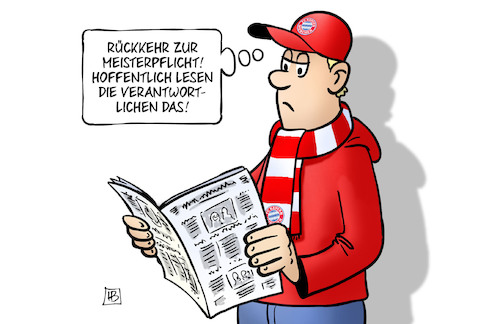 Cartoon: Meisterpflicht (medium) by Harm Bengen tagged rückkehr,zur,meisterpflicht,zeitung,lesen,handwerk,fussball,fc,bayern,münchen,harm,bengen,cartoon,karikatur,rückkehr,zur,meisterpflicht,zeitung,lesen,handwerk,fussball,fc,bayern,münchen,harm,bengen,cartoon,karikatur