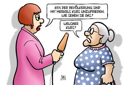 Cartoon: Merkel-Zustimmung (medium) by Harm Bengen tagged merkel,zustimmung,65,prozent,umfrage,ard,deutschlandtrend,unzufrieden,kurs,interview,susemil,harm,bengen,cartoon,karikatur,merkel,zustimmung,65,prozent,umfrage,ard,deutschlandtrend,unzufrieden,kurs,interview,susemil,harm,bengen,cartoon,karikatur