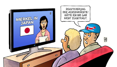 Cartoon: Merkel in Japan (medium) by Harm Bengen tagged merkel,staatsbesuch,japan,weltkrieg,reaktivierung,achsenmächte,tv,afd,harm,bengen,cartoon,karikatur,merkel,staatsbesuch,japan,weltkrieg,reaktivierung,achsenmächte,tv,afd,harm,bengen,cartoon,karikatur