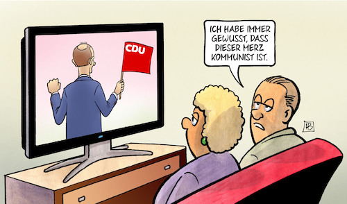 Cartoon: Merz sozial (medium) by Harm Bengen tagged merz,kommunist,sozial,faust,rote,fahne,cdu,gasumlage,entlastungspaket,tv,harm,bengen,cartoon,karikatur,merz,kommunist,sozial,faust,rote,fahne,cdu,gasumlage,entlastungspaket,tv,harm,bengen,cartoon,karikatur