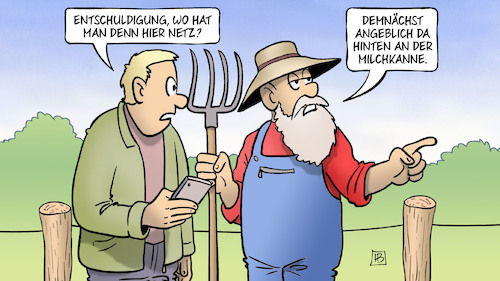 Cartoon: Milchkannen-Netz (medium) by Harm Bengen tagged milchkannen,netz,bauer,landwirtschaft,handy,netzausbau,verbindung,netzabdeckung,internet,harm,bengen,cartoon,karikatur,milchkannen,netz,bauer,landwirtschaft,handy,netzausbau,verbindung,netzabdeckung,internet,harm,bengen,cartoon,karikatur