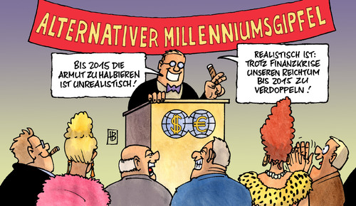 Cartoon: Millenniumsgipfel (medium) by Harm Bengen tagged millenniumsgipfel,alternativ,dollar,euro,kapital,kapitalisten,kapitalismus,finanzen,finanzwelt,finanzwirtschaft,banken,großkapital,konzerne,rede,redner,armut,halbierung,uno,un,ziel,verdoppeln,millennium,gipfel,new,york,bildung,gesundheit,hunger,sterblichk,alternativ,millenniumsgipfel,gipfel,kapitalisten,kapitalismus,finanzen,finanzwelt,finanzwirtschaft,kapital,euro