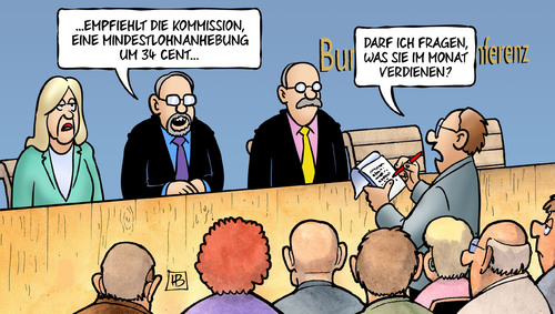 Cartoon: Mindestlohn-Kommission (medium) by Harm Bengen tagged mindestlohn,kommission,mindestlohnanhebung,34,cent,anhebung,verdienst,monat,verdienen,bundespressekonferenz,harm,bengen,cartoon,karikatur,mindestlohn,kommission,mindestlohnanhebung,34,cent,anhebung,verdienst,monat,verdienen,bundespressekonferenz,harm,bengen,cartoon,karikatur