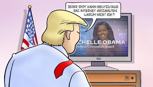 Cartoon: M.Obama online (medium) by Harm Bengen tagged idiot,internet,abschalten,computer,tv,michelle,obama,trump,usa,wahlen,demokraten,republikaner,parteitag,online,harm,bengen,cartoon,karikatur,idiot,internet,abschalten,computer,tv,michelle,obama,trump,usa,wahlen,demokraten,republikaner,parteitag,online,harm,bengen,cartoon,karikatur