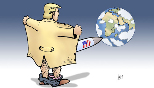 Cartoon: Nach INF-Vertragsende (medium) by Harm Bengen tagged mittelstreckenraketentest,trump,usa,inf,vertrag,kündigen,abrüstung,russland,exhibitionist,welt,harm,bengen,cartoon,karikatur,mittelstreckenraketentest,trump,usa,inf,vertrag,kündigen,abrüstung,russland,exhibitionist,welt,harm,bengen,cartoon,karikatur