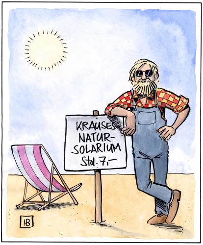 Cartoon: Natursolarium (medium) by Harm Bengen tagged solarium,solarium,natur,geschäft,wirtschaft,sonne,sonnenstudio,manager,geschäftsführer,geld,verwaltung,idee,unsatz,strand,meer,liege,geschäftsidee,öko,ökologie,sonnenenergie,solaranlage,alternative energie,schrat,waldschrat,sonnenanbeter,solarzellen,sonnenkollektoren,sonnenstuhl,ökokonzern,bioladen,alternativ,bräune,bräunen,lichtschutzfaktor,ozonloch,hautkrebs,vorbeugen,sonnenmilch,sonnenschutzcreme,sonnencreme,licht,sonnenschein,sonnenscheindauer,sonnenbrand,hautrötung,sonnenallergie,verbrennung,risiko,klimawandel,profiteur,hitze,hitzschlag,schwitzen,existenzgründer,unternehmer,alternative,energie