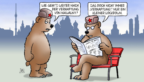 Cartoon: Nawalny-Lockdown (medium) by Harm Bengen tagged russland,baeren,verhaftung,nawalny,lockdown,menschenrechte,gerichtsbarkeit,rechtsstaat,vergiftung,harm,bengen,cartoon,karikatur,russland,baeren,verhaftung,nawalny,lockdown,menschenrechte,gerichtsbarkeit,rechtsstaat,vergiftung,harm,bengen,cartoon,karikatur