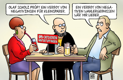 Cartoon: Negativzinsen (medium) by Harm Bengen tagged scholz,verbot,negativzinsen,kleinsparer,banken,wahlergebnisse,spd,ortsverein,harm,bengen,cartoon,karikatur,scholz,verbot,negativzinsen,kleinsparer,banken,wahlergebnisse,spd,ortsverein,harm,bengen,cartoon,karikatur