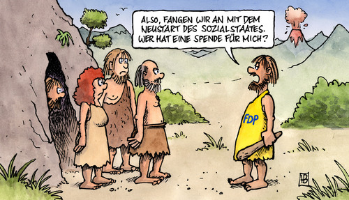 Cartoon: Neustart des Sozialstaates (medium) by Harm Bengen tagged neustart,sozialstaat,hartz,debatte,fdp,westerwelle,steinzeit,keule,neustart,sozialstaat,hartz,debatte,fdp,westerwelle,steinzeit,keule,arbeit,job