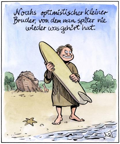 Cartoon: Noahs kleiner Bruder (medium) by Harm Bengen tagged surfen,noah,bruder,sintflut,bibel,religion,gott,altes,testament,wasser,meer,ozean,welle,surfbrett,surfen,arche,noah,sintflut,bruder,weltuntergang,verwandtschaft,religion,tod,ertrunken,testament,surfer,meer,insel,optimismus,strand,brett,sem,cham,jafet,genesis,schöpfungsgeschichte,gilgameschepos,regen,regensturm,wolkenbruch,überschwemmung,überflutung,flut,berg ararat,erfindung,surfbrett,beachboy,welle,perfekte welle,sünde,strafe,trocken,überspült,strandleben,kalifornien,lebenskünstler,berg,ararat,perfekte