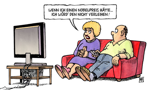 Cartoon: Nobelpreisverleihung (medium) by Harm Bengen tagged nobelpreisverleihung,nobelpreis,verleihung,verleihen,oslo,stockholm,tv,harm,bengen,cartoon,karikatur,nobelpreisverleihung,nobelpreis,verleihung,verleihen,oslo,stockholm,tv,harm,bengen,cartoon,karikatur