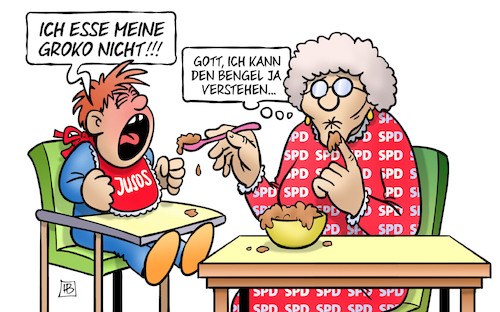 Cartoon: NoGroko (medium) by Harm Bengen tagged nogroko,groko,essen,jusos,spd,enkel,oma,harm,bengen,cartoon,karikatur,nogroko,groko,essen,jusos,spd,enkel,oma,harm,bengen,cartoon,karikatur