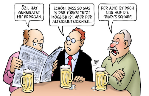 Cartoon: Özil-Heirat (medium) by Harm Bengen tagged özil,heirat,hochzeit,erdogan,homosexuell,ehe,türkei,altersunterschied,trikots,harm,bengen,cartoon,karikatur,özil,heirat,hochzeit,erdogan,homosexuell,ehe,türkei,altersunterschied,trikots,harm,bengen,cartoon,karikatur