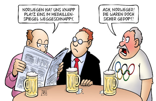 Cartoon: Olympia-Fazit (medium) by Harm Bengen tagged olympia,fazit,wintersport,norwegen,platz,eins,medaillenspiegel,weggeschnappt,norweger,gedopt,doping,stammtisch,harm,bengen,cartoon,karikatur,olympia,fazit,wintersport,norwegen,platz,eins,medaillenspiegel,weggeschnappt,norweger,gedopt,doping,stammtisch,harm,bengen,cartoon,karikatur