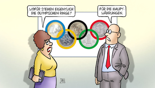 Cartoon: Olympia-Währungen (medium) by Harm Bengen tagged olympische,ringe,hauptwährungen,währungen,geld,olympia,paris,harm,bengen,cartoon,karikatur,olympische,ringe,hauptwährungen,währungen,geld,olympia,paris,harm,bengen,cartoon,karikatur