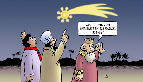 Cartoon: Omikron-Komet (medium) by Harm Bengen tagged omikron,komet,zu,hause,heilige,drei,könige,weihnachten,corona,harm,bengen,cartoon,karikatur,omikron,komet,zu,hause,heilige,drei,könige,weihnachten,corona,harm,bengen,cartoon,karikatur