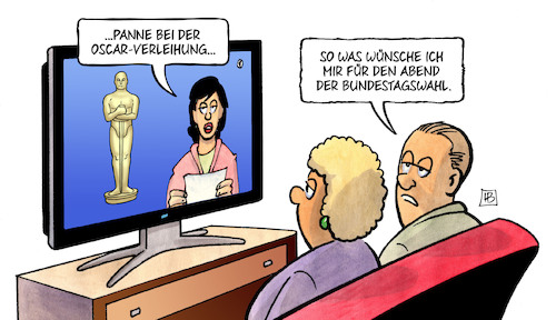 Cartoon: Oscar-Panne (medium) by Harm Bengen tagged panne,oscar,verleihung,hollywood,verwechselung,abend,bundestagswahl,tv,nachrichten,harm,bengen,cartoon,karikatur,panne,oscar,verleihung,hollywood,verwechselung,abend,bundestagswahl,tv,nachrichten,harm,bengen,cartoon,karikatur