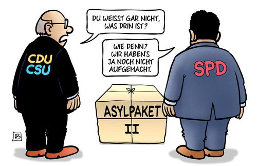 Cartoon: Paket-Unwissen (medium) by Harm Bengen tagged paket,unwissen,asylpaket,cdu,csu,spd,parteien,bundesregierung,groko,kompromiss,flucht,fluechtlinge,harm,bengen,cartoon,karikatur,paket,unwissen,asylpaket,cdu,csu,spd,parteien,bundesregierung,groko,kompromiss,flucht,fluechtlinge,harm,bengen,cartoon,karikatur