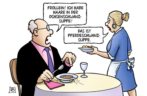 Cartoon: Pferdeschwanz (medium) by Harm Bengen tagged ochsenschwanzsuppe,pferdeschwanz,suppe,pferdefleischskandal,pferdefleisch,skandal,eu,europa,landwirtschaftsminister,lebensmittelskandal,großbritannien,rumänien,deutschland,aigner,fleisch,lasagne,burger,harm,bengen,cartoon,karikatur,ochsenschwanzsuppe,pferdeschwanz,suppe,pferdefleischskandal,pferdefleisch,skandal,eu,europa,landwirtschaftsminister,lebensmittelskandal,großbritannien,rumänien,deutschland,aigner,fleisch,lasagne,burger,harm,bengen,cartoon,karikatur