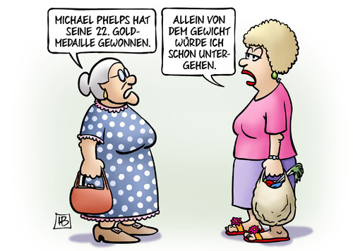 Cartoon: Phelps (medium) by Harm Bengen tagged michael,phelps,goldmedaille,gewonnen,olympia,gewicht,schwimmen,susemil,harm,bengen,cartoon,karikatur,michael,phelps,goldmedaille,gewonnen,olympia,gewicht,schwimmen,susemil,harm,bengen,cartoon,karikatur