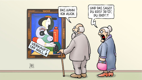 Cartoon: Picasso-Auktion (medium) by Harm Bengen tagged picasso,auktion,bild,versteigerung,malen,kunst,künstler,ehe,susemil,museum,verkauft,139,millionen,dollar,harm,bengen,cartoon,karikatur,picasso,auktion,bild,versteigerung,malen,kunst,künstler,ehe,susemil,museum,verkauft,139,millionen,dollar,harm,bengen,cartoon,karikatur