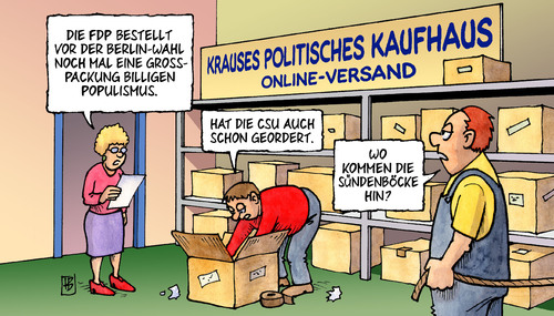 Cartoon: Populismus (medium) by Harm Bengen tagged populismus,fdp,csu,partei,politik,kaufhaus,wahl,berlin,rösler,sündenbock,griechenland,krise,euro,eurokrise,eurozone,staat,staatsschulden,finanzen,finanzkrise,schulden,schuldenkrise,pleite,bankrott,populismus,fdp,partei,csu,wahl,berlin,rösler,sündenbock,griechenland,krise,euro,eurokrise,eurozone,finanzen,finanzkrise,schulden,schuldenkrise,pleite,staatsschulden