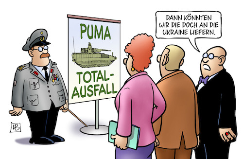 Cartoon: Puma-Totalausfall (medium) by Harm Bengen tagged puma,schützenpanzer,totalausfall,bundeswehr,panzer,defekt,krieg,ukraine,russland,harm,bengen,cartoon,karikatur,puma,schützenpanzer,totalausfall,bundeswehr,panzer,defekt,krieg,ukraine,russland,harm,bengen,cartoon,karikatur