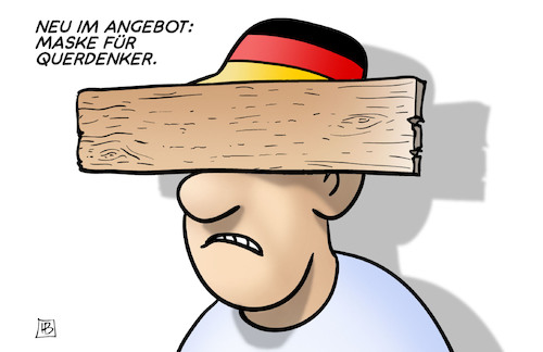 Cartoon: Querdenker (medium) by Harm Bengen tagged virus,corona,demonstrationen,querdenker,rechts,einschränkung,freiheitsrechte,brett,vor,kopf,angebot,maske,harm,bengen,cartoon,karikatur,virus,corona,demonstrationen,querdenker,rechts,einschränkung,freiheitsrechte,brett,vor,kopf,angebot,maske,harm,bengen,cartoon,karikatur