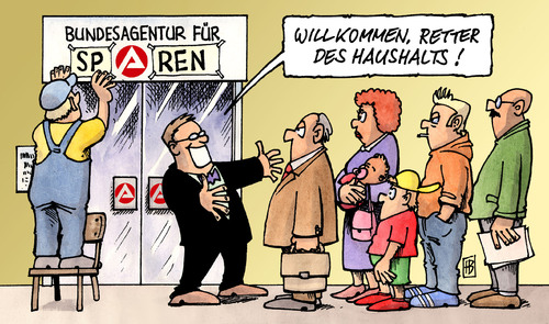 Cartoon: Retter des Haushalts (medium) by Harm Bengen tagged sparpaket,bundesregierung,klausur,sparen,sparkurs,einschneiden,massnahmen,kürzen,kürzungen,bundesagentur,arbeit,arbeitsamt,arbeitsagentur,sozialetat,sozialhilfe,elterngeld,hartz,retter,retten,haushalt,sparpaket,bundesregierung,klausur,sparen,sparkurs,massnahmen,kürzen,kürzungen,bundesagentur,arbeit,arbeitsamt