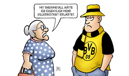 Cartoon: Rheinmetall-Fluch (medium) by Harm Bengen tagged champions,league,killerinstinkt,finale,verloren,bvb,dortmund,rheinmetall,fussball,moral,werbepartner,rüstungskonzern,harm,bengen,cartoon,karikatur,champions,league,killerinstinkt,finale,verloren,bvb,dortmund,rheinmetall,fussball,moral,werbepartner,rüstungskonzern,harm,bengen,cartoon,karikatur