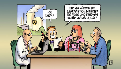 Cartoon: Röttgens Laufzeit (medium) by Harm Bengen tagged umweltminister,röttgen,laufzeit,laufzeiten,laufzeitverlängerung,akw,kernkraft,energie,strom,energiekonzerne,rwe,vattenfall,eon,enbw,rechnen,kompromiß,atomausstieg,umweltminister,röttgen,laufzeit,laufzeiten,laufzeitverlängerung,akw,kernkraft,energie,energiekonzerne,rwe,vattenfall,eon,rechnen,umwelt