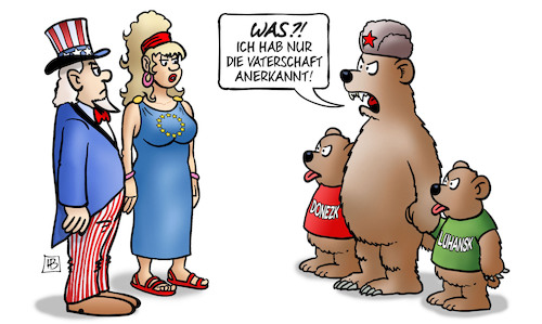 Cartoon: Russische Vaterschaft (medium) by Harm Bengen tagged vaterschaft,anerkannt,baeren,kinder,europa,usa,uncle,sam,russland,ukraine,krieg,harm,bengen,cartoon,karikatur,vaterschaft,anerkannt,baeren,kinder,europa,usa,uncle,sam,russland,ukraine,krieg,harm,bengen,cartoon,karikatur