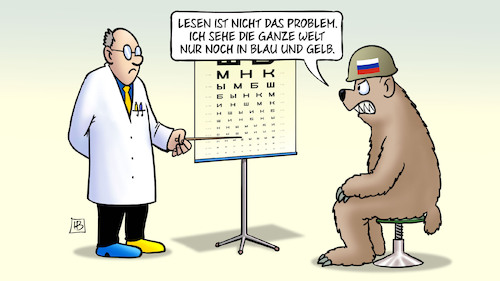 Cartoon: Russischer Sehtest (medium) by Harm Bengen tagged russischer,sehtest,augenarzt,optiker,blau,gelb,bär,russland,ukraine,krieg,einmarsch,angriff,harm,bengen,cartoon,karikatur,russischer,sehtest,augenarzt,optiker,blau,gelb,bär,russland,ukraine,krieg,einmarsch,angriff,harm,bengen,cartoon,karikatur